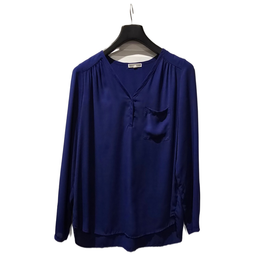 Pleione Royal Blue‎ V-Neck Long Sleeve Pocket Blouse Top Womens Medium WA059731